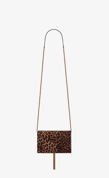 kate portafoglio con catena e pompon in velluto stampa leopardo